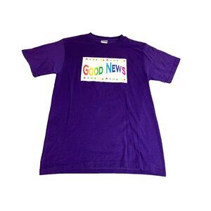 Jesus Shirt Womens Small Purple Rainbow Spell Out Good News Stars Kidcore Ladies